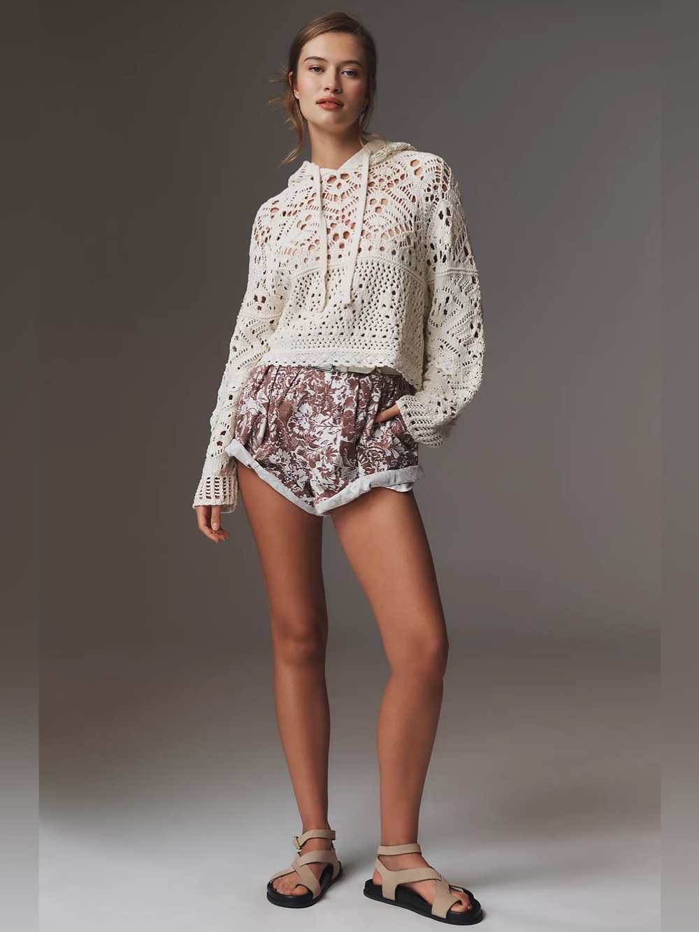 By Anthropologie Boxy Crochet Hooded Sweater Cream Size Small New Boho Festival - Picture 2 of 11